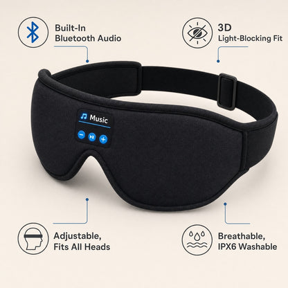 3D Bluetooth Sleep Mask – Blackout Sleep + Wireless Audio
